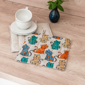 Printed half linen tray for hot pot "Cats"